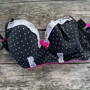 BLACK FUSHIA BLACK WHITE LACE PUSH UP BRA, adjustable straps 36C
